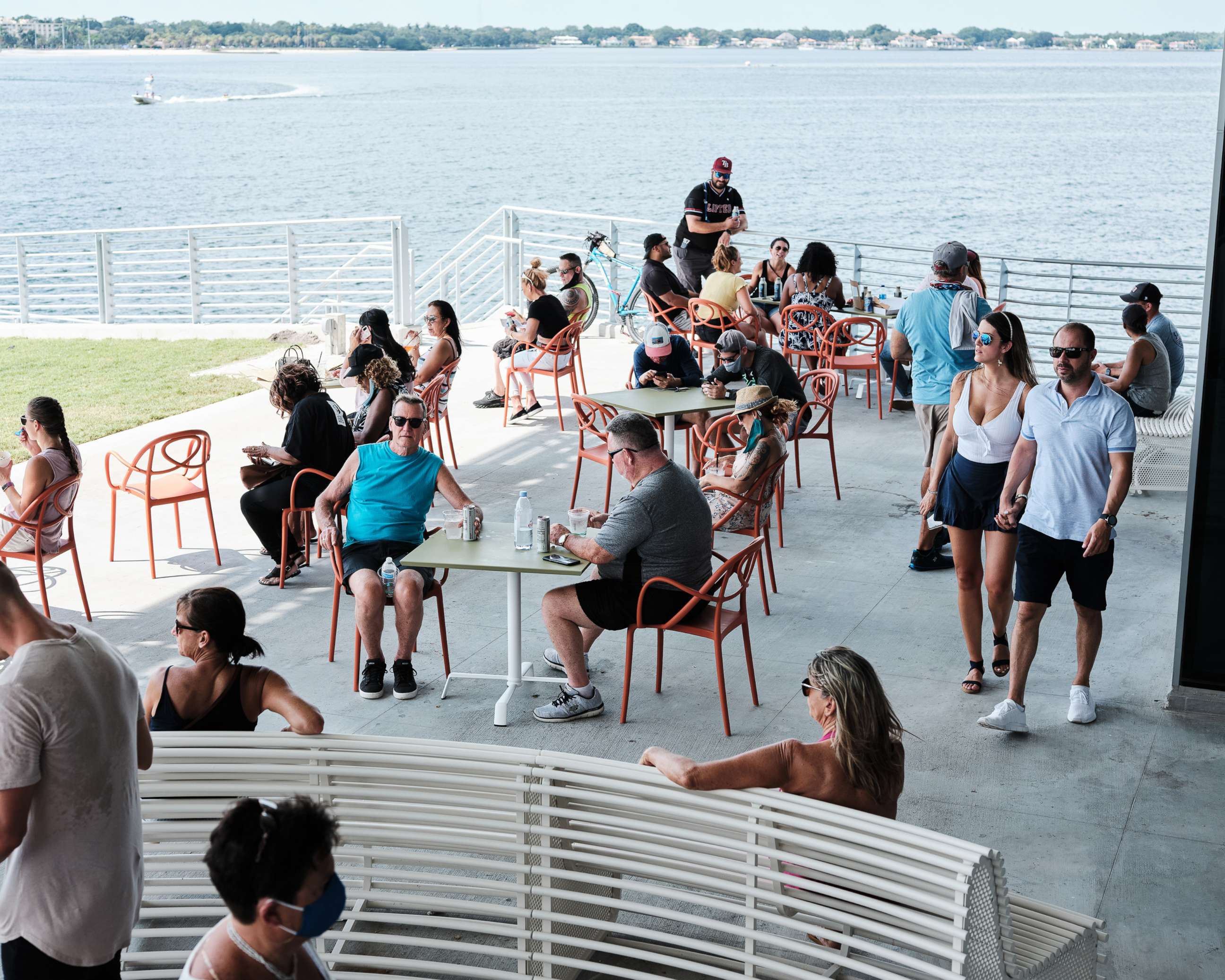 PHOTO: A crowd of people explore the newly completed St. Petersburg Pier in St. Petersburg, Fla., July 12, 2020. 