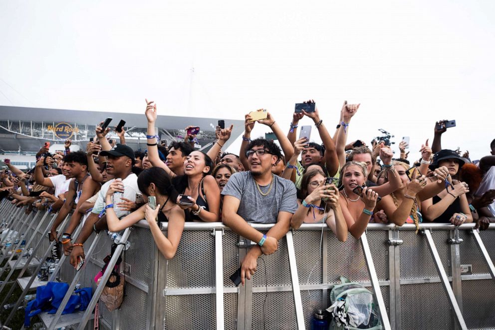 PHOTO: In this July 24, 2021, file photo, festival-goers attend Rolling Loud at Hard Rock Stadium on in Miami Gardens, Fla.
