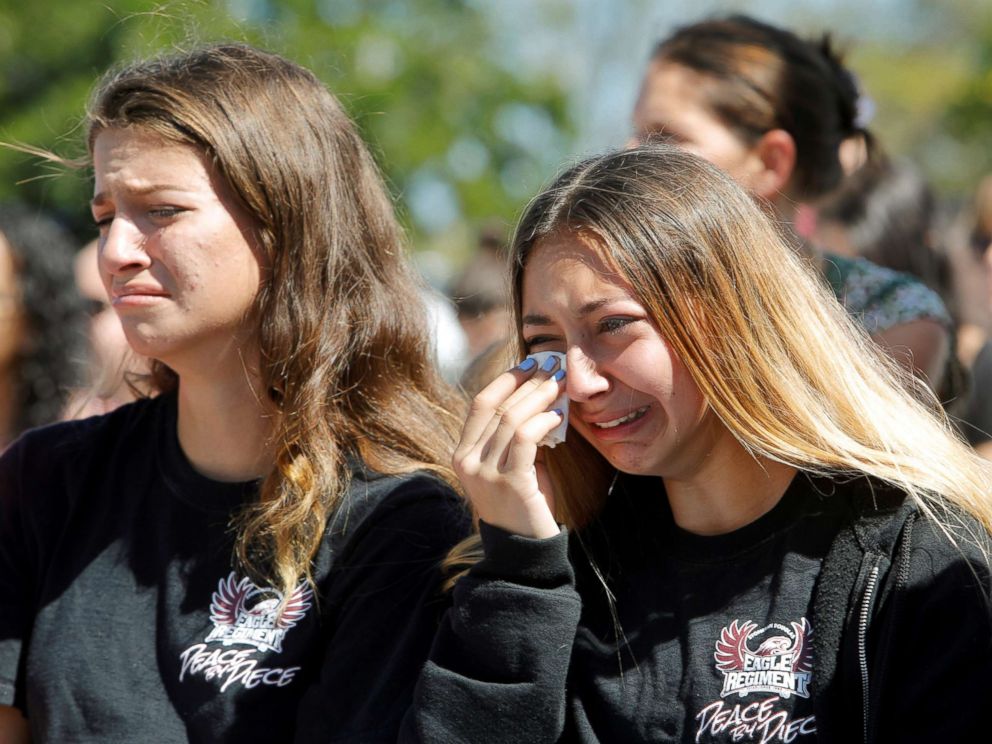PHOTO: Students mourn during a community prayer vigil for victims of yesterday's shooting at nearby Marjory Stoneman Douglas High School in Parkland, at Parkridge Church in Pompano Beach, Fla., Feb. 15, 2018.