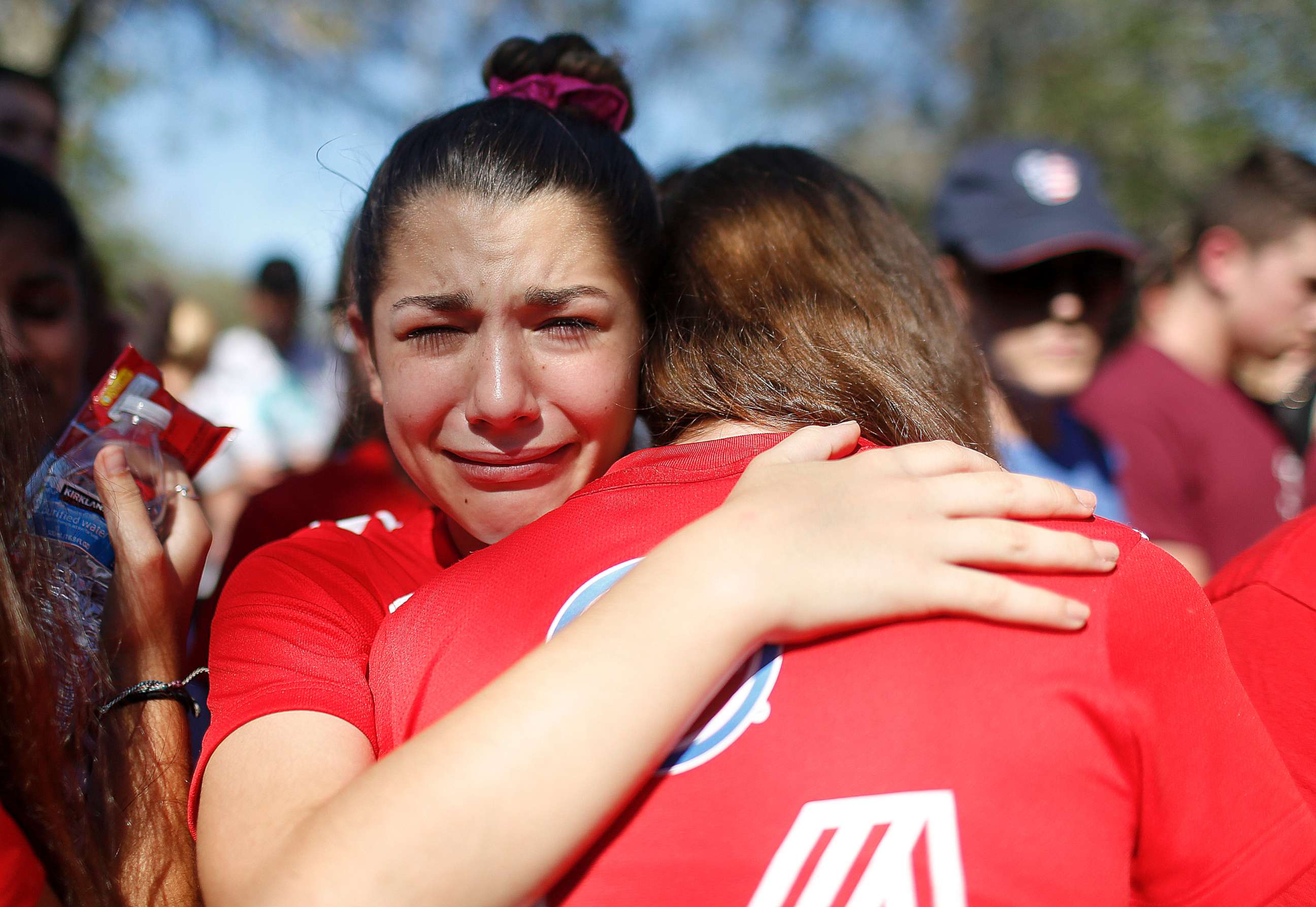 PHOTO: A student mourns the loss of her friend during a community vigil at Pine Trails Park, Thursday, Feb. 15, 2018, in Parkland, Fla., for the victims of the shooting at Marjory Stoneman Douglas High School. 