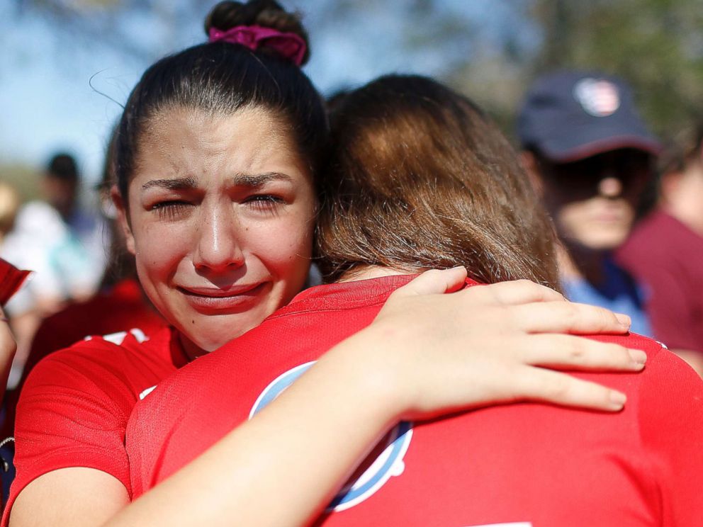 PHOTO: A student mourns the loss of her friend during a community vigil at Pine Trails Park, Thursday, Feb. 15, 2018, in Parkland, Fla., for the victims of the shooting at Marjory Stoneman Douglas High School.