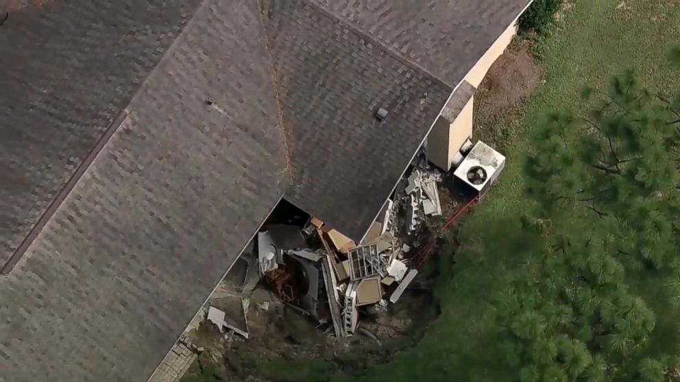 PHOTO: An image made from video shows an aerial view of a sinkhole that opened beneath a home in Apopka, Fla., Sept. 19, 2017.