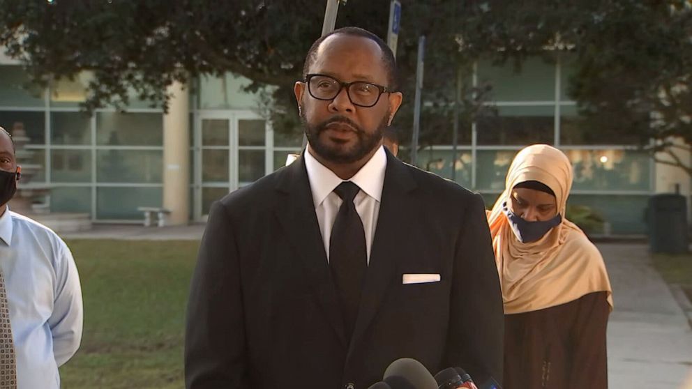 PHOTO: Attorney Greg Francis with the family of a student shot and killed by law enforcement on the campus of Florida Institute of Technology in Melbourne, Florida, during a press briefing on Dec. 8, 2021.