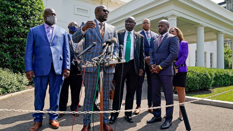 PHOTO: Philonise Floyd, the brother of George Floyd, talks with reporters surrounded by other family members after meeting with President Joe Biden at the White House, May 25, 2021, in Washington, D.C. 