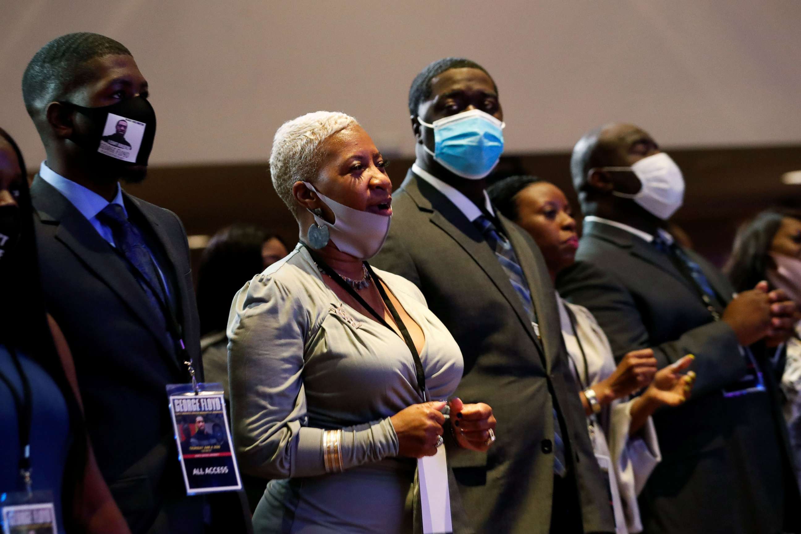 PHOTO: Family members of George Floyd attend a memorial service for George Floyd following his death in Minneapolis police custody, in Minneapolis, June 4, 2020. 