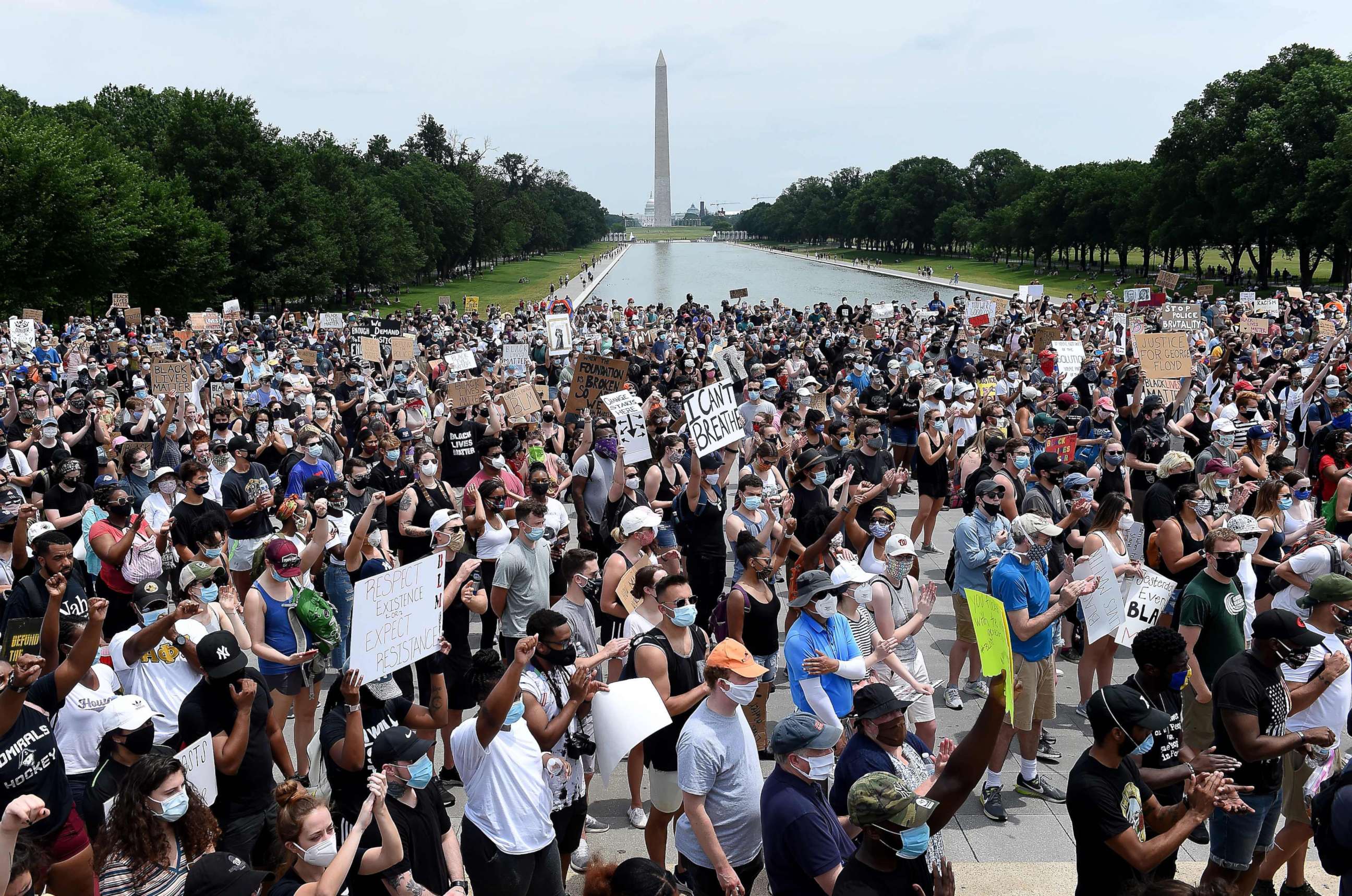 PHOTO: Demonstrators gather at the Lincoln Memorial during a peaceful protest against police brutality and racism, June 6, 2020, in Washington, DC.