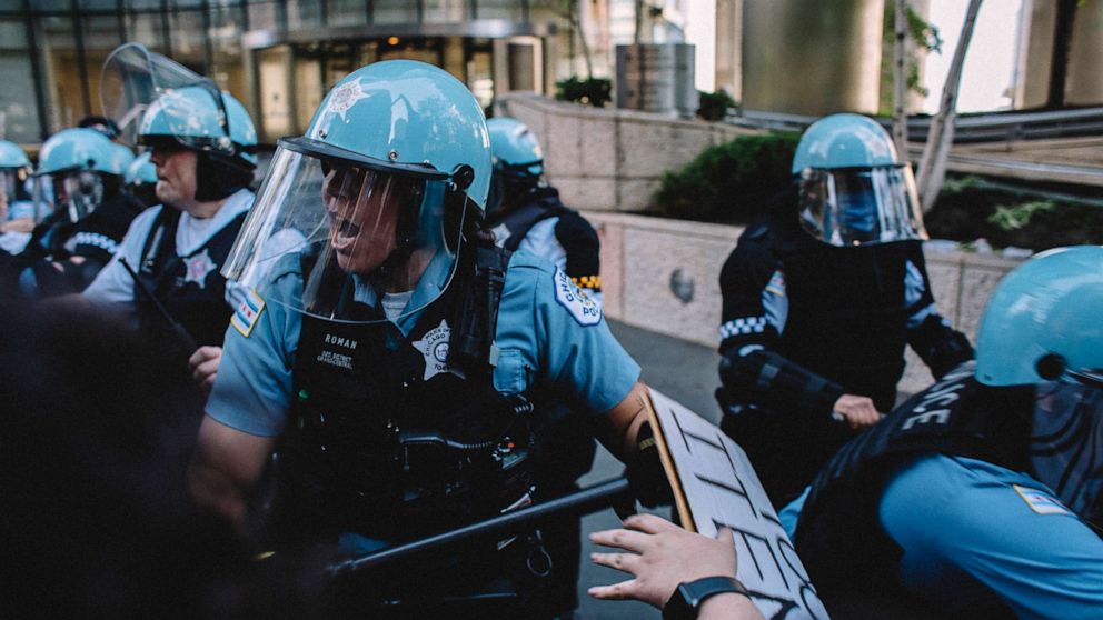 PHOTO: Protesters clash with police in Chicago, May 30, 2020, during a protest against the death of George Floyd.