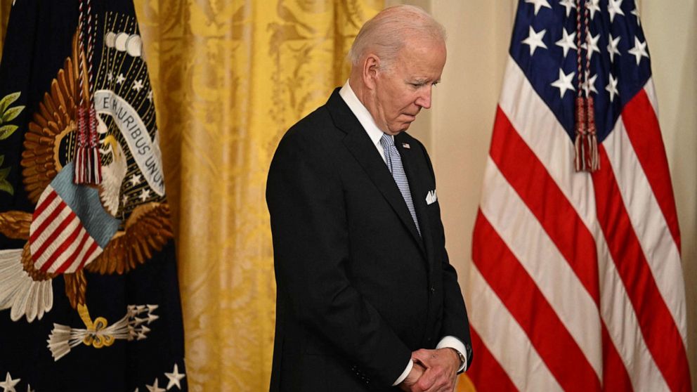  President Joe Biden looks on prior to a signing ceremony in the East Room of the White House, May 25, 2022. 