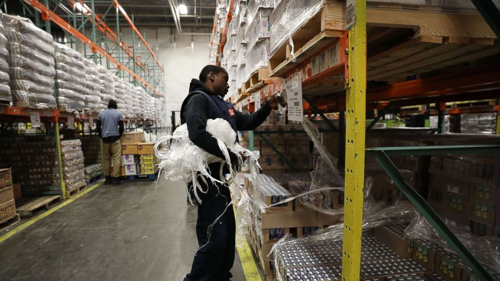 PHOTO: In this June 7, 2017 file photo Employee Shawn Lewis moves pallets of food at the Food Bank for New York City in the Bronx neighborhood of Hunts Point, in N.Y.