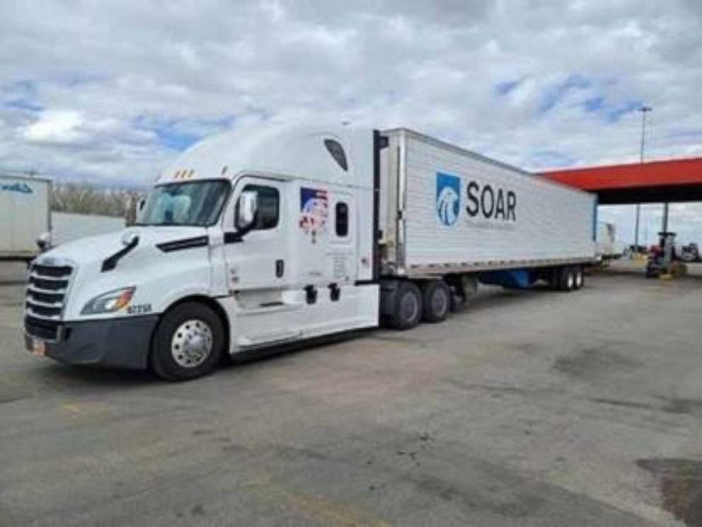 This truck is bringing potatoes from an Idaho farm to the Bronx, New York.