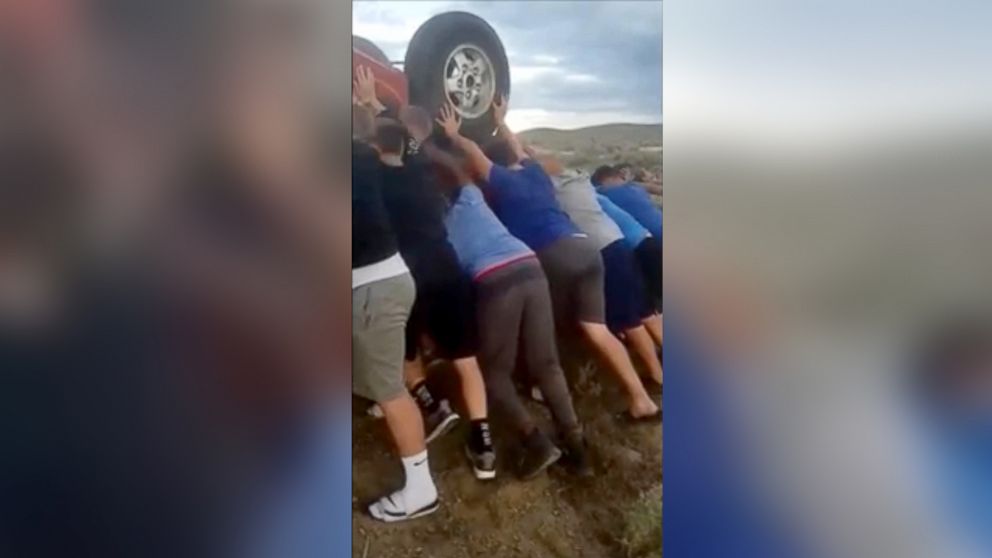 PHOTO: The Boise Black Knights youth football team helped rescue an Oregon couple trapped in an overturned car, May 30, 2018.