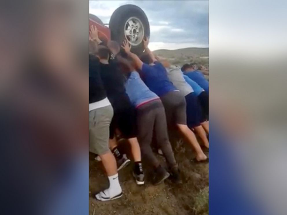 PHOTO: The Boise Black Knights youth football team helped rescue an Oregon couple trapped in an overturned car, May 30, 2018.