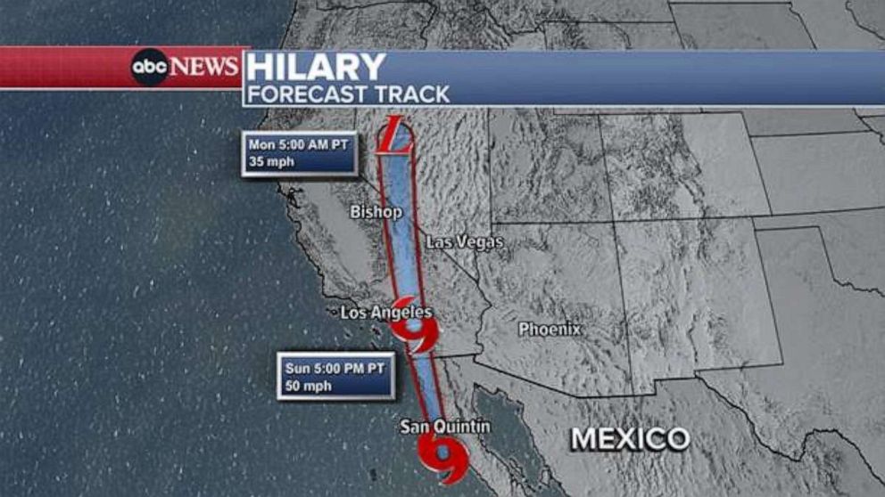 PHOTO: Hilary will continue to sweep northward over the next 24 hours, continue to weaken and become more disorganized.