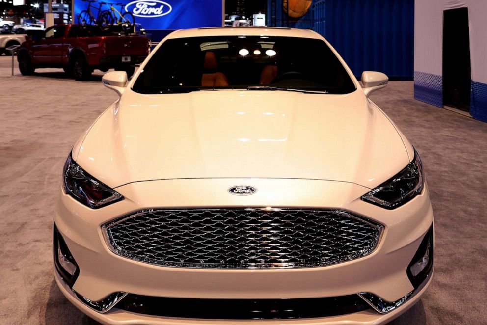PHOTO: In this Feb. 8, 2019, file photo, a Ford Fusion Hybrid is displayed at the 111th annual Chicago Auto Show at McCormick Place in Chicago.