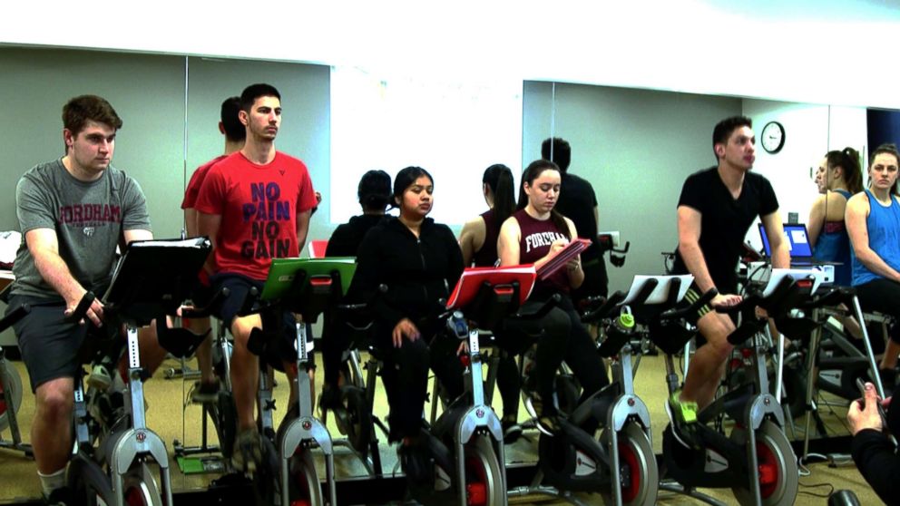 PHOTO: Fordham University offers a first-of-its-kind business course in the university's spin studio.