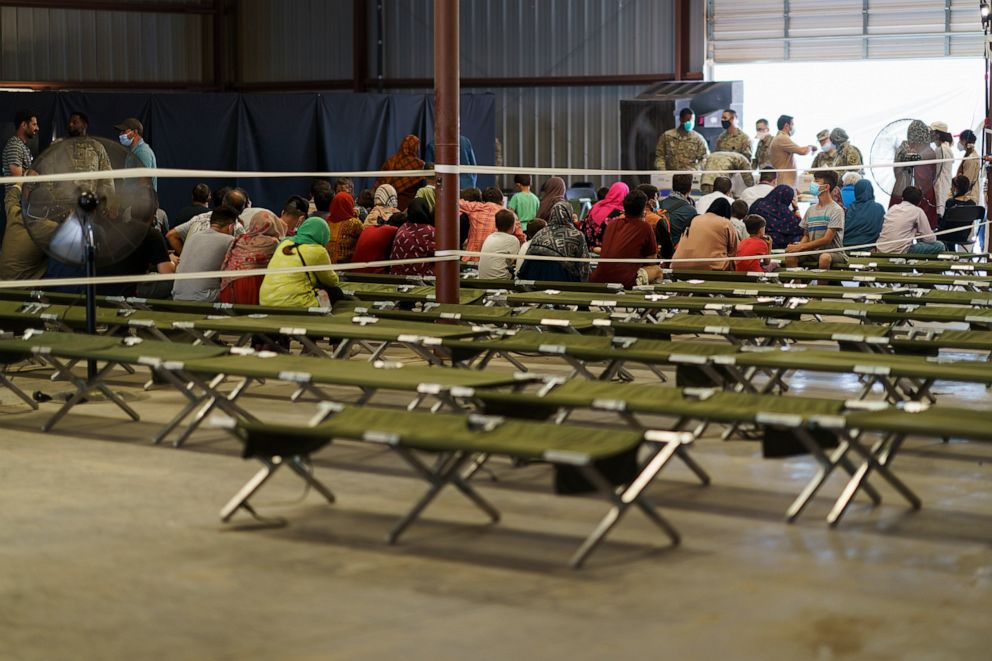 PHOTO: Afghan refugees are processed at Fort Bliss' Doña Ana Village where they are being housed, in New Mexico, Friday, Sept. 10, 2021.