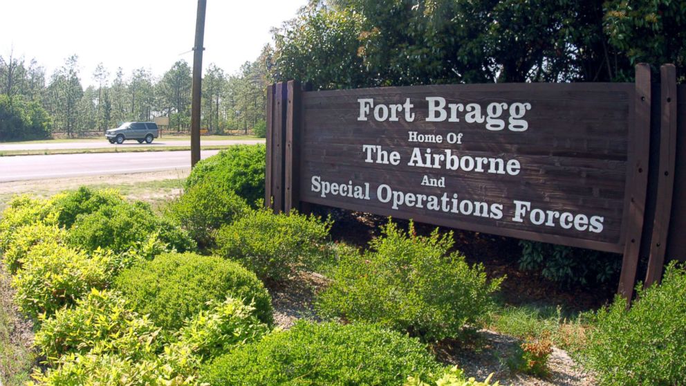 A sign shows  Fort Bragg information, May 13, 2004, in Fayettville, North Carolina.