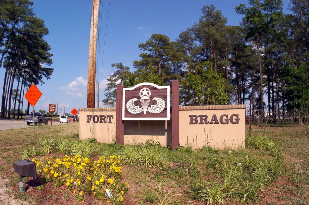 PHOTO: One of the entrance signs to facilities in Fort Bragg, May 13, 2004, in Fayettville, N.C. 