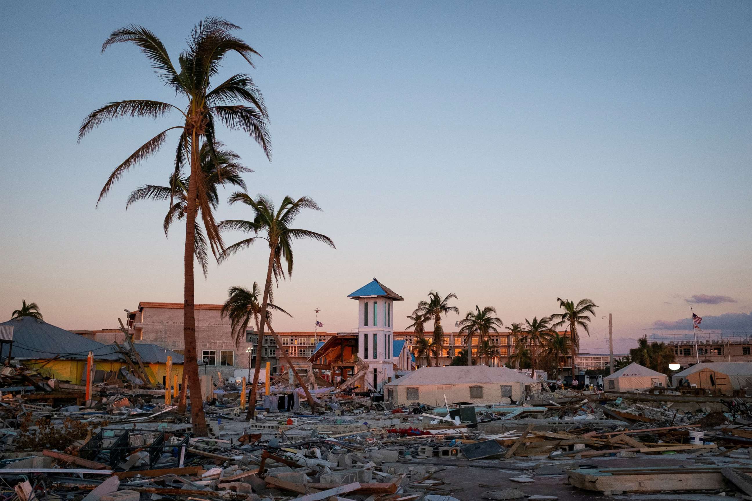 PHOTO: Remains of destroyed restaurants, shops and other businesses are seen after Hurricane Ian caused widespread destruction, in Fort Myers Beach, Florida, October 4, 2022.