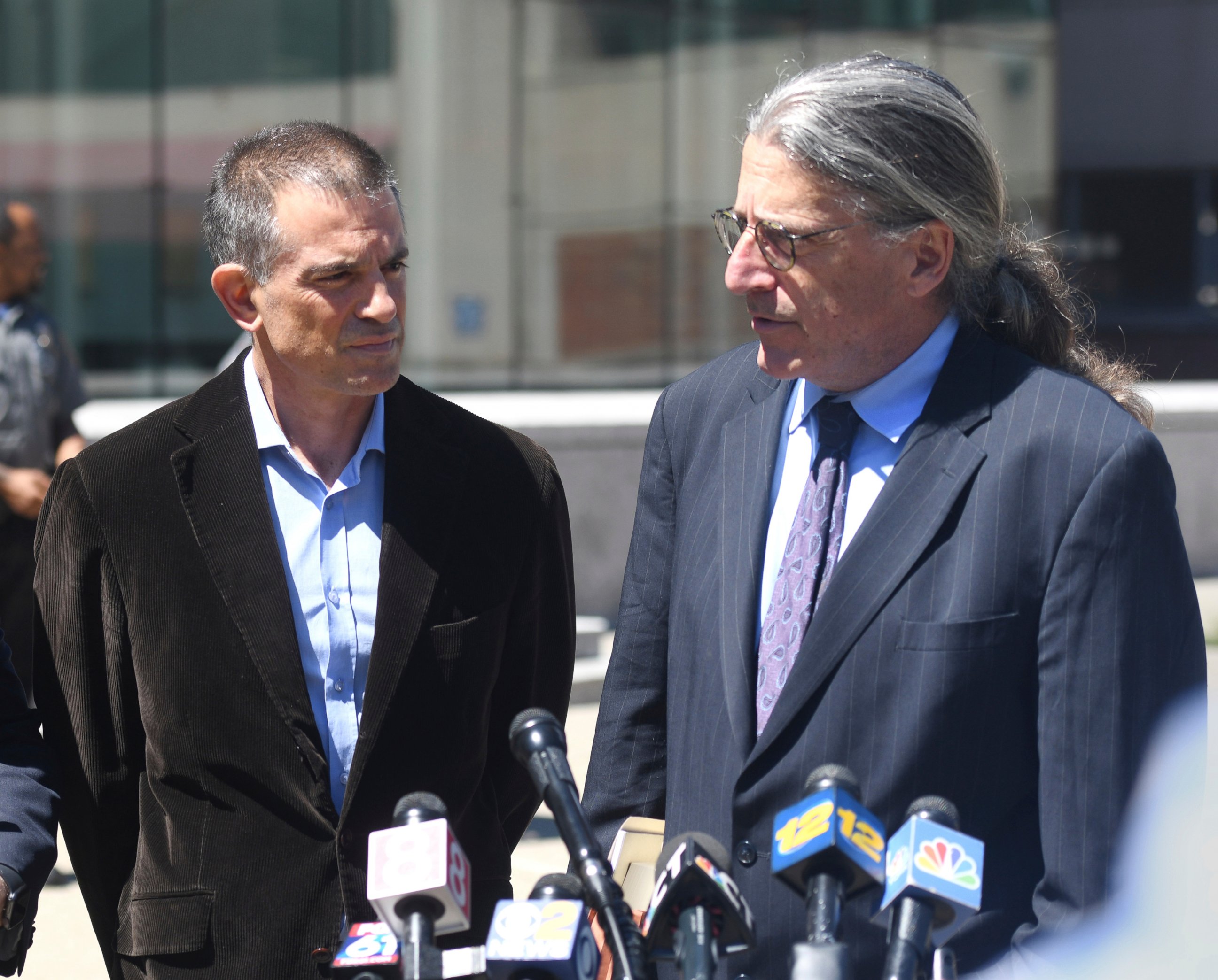 PHOTO: Fotis Dulos, left, is accompanied by his attorney Norm Pattis, after making an appearance at Connecticut Superior Court in Stamford, Conn. Wednesday, June 26, 2019.