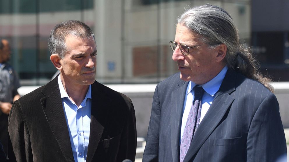 PHOTO: Fotis Dulos, left, is accompanied by his attorney Norm Pattis, after making an appearance at Connecticut Superior Court in Stamford, Conn. Wednesday, June 26, 2019.