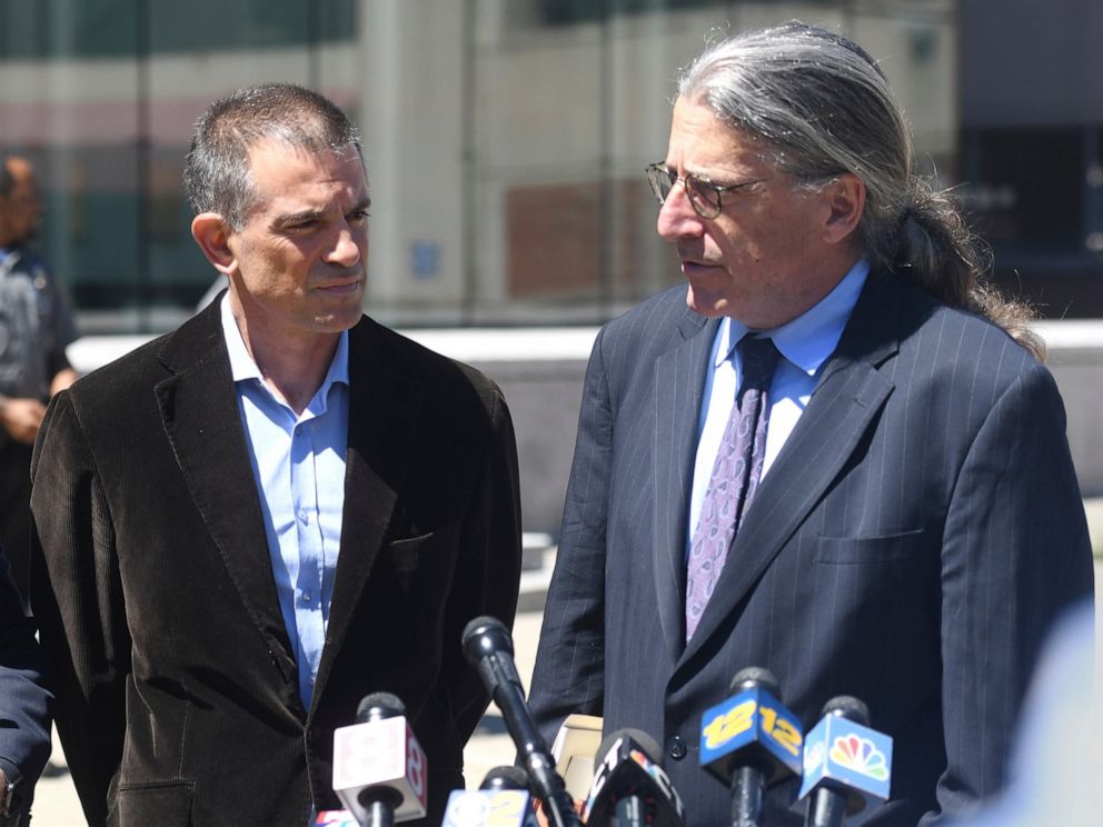 PHOTO: Fotis Dulos, left, is accompanied by his attorney Norm Pattis, after making an appearance at Connecticut Superior Court in Stamford, Conn. Wednesday, June 26, 2019.