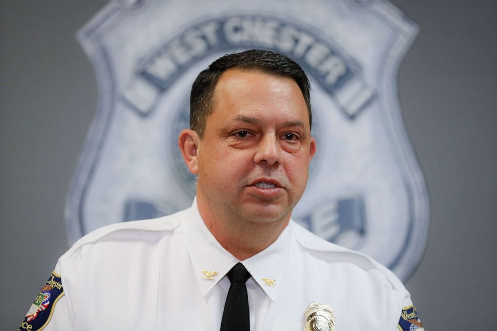 PHOTO: West Chester Chief of Police Joel Herzog speaks to reporters during a news conference, Monday, April 29, 2019, in West Chester, Ohio.