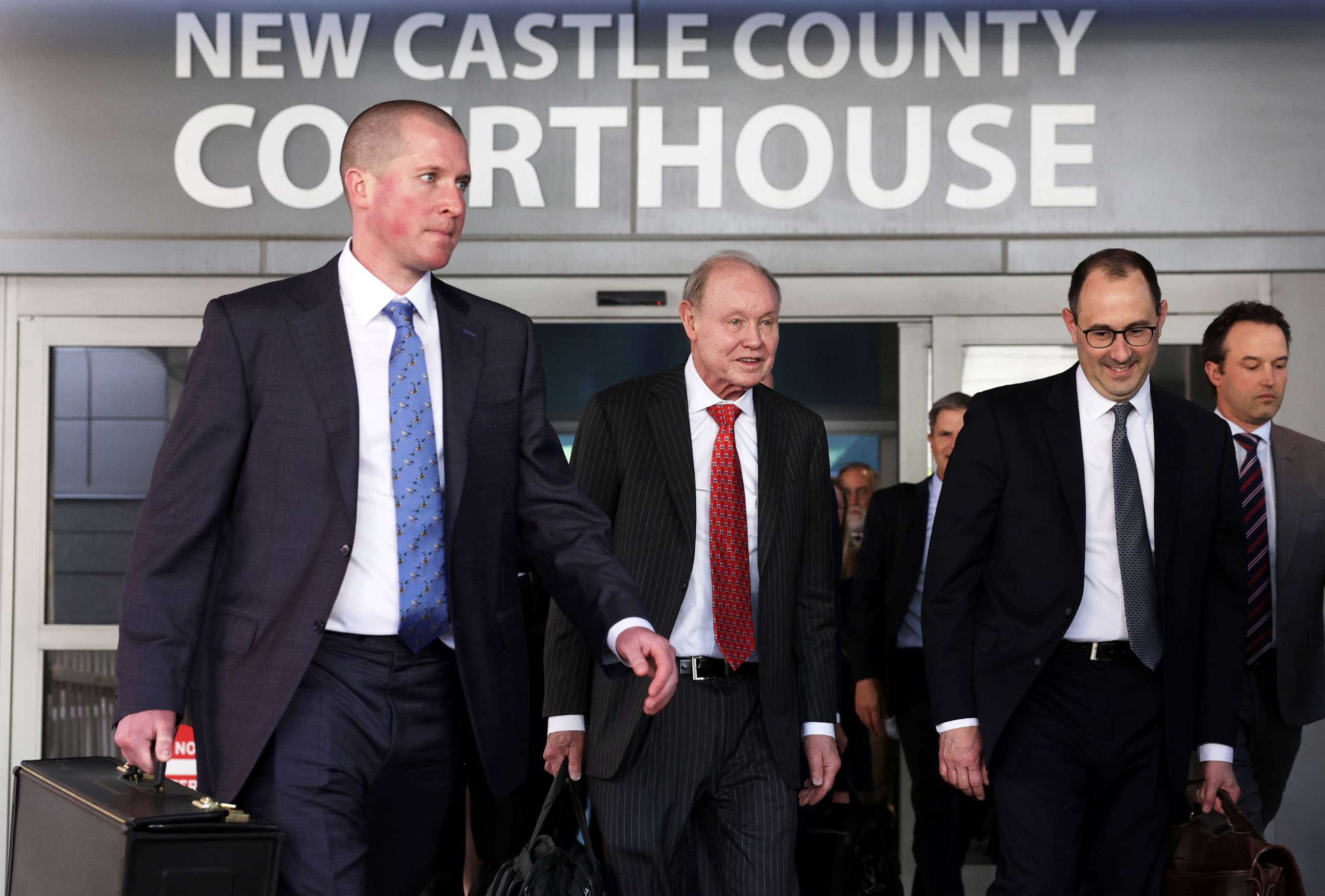 PHOTO: The legal team representing FOX News leave the Leonard Williams Justice Center where Dominion Voting Systems was suing FOX News for defamation after a settlement was reached, Apr. 18, 2023, in Wilmington, Delaware.