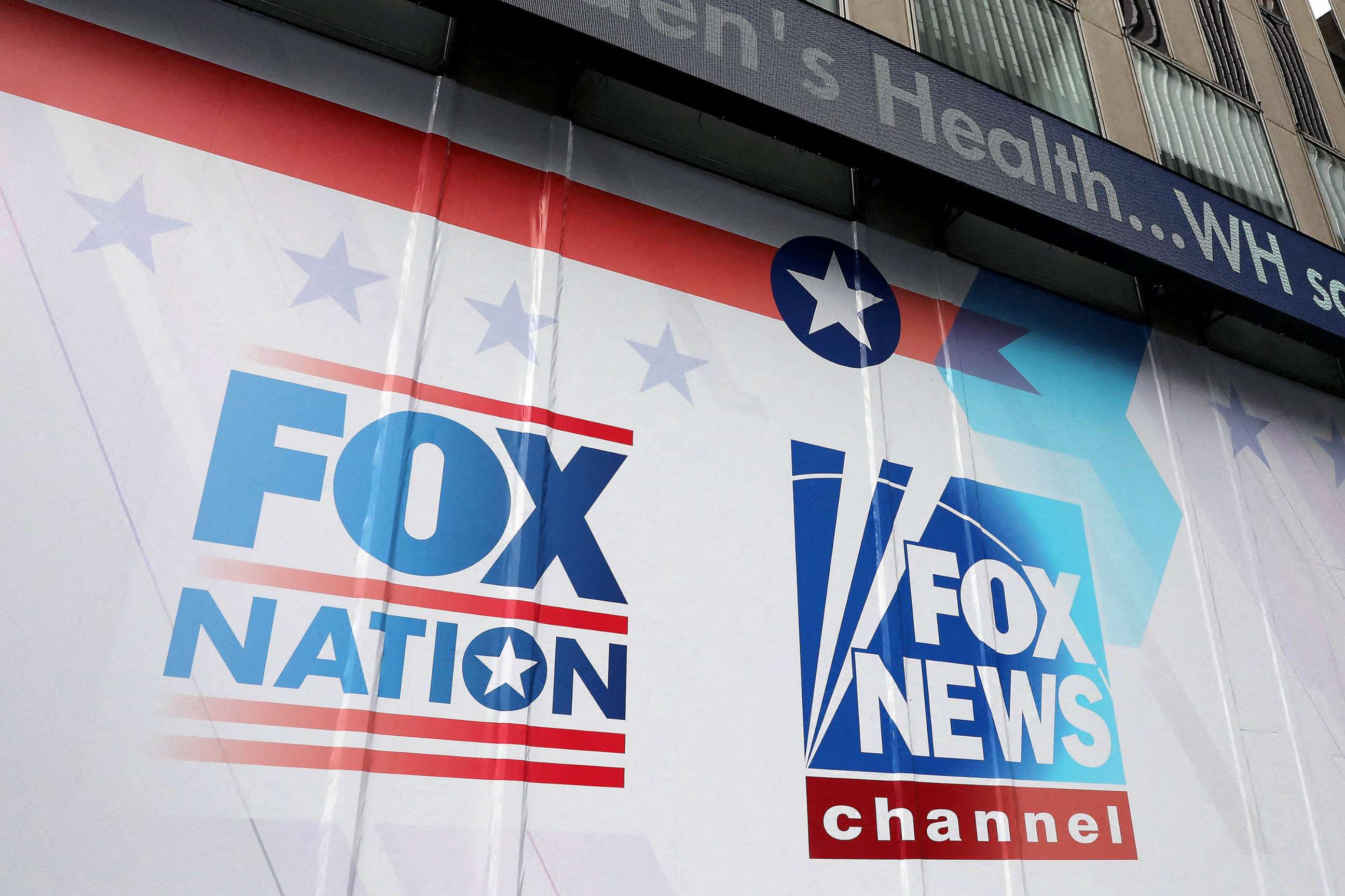 PHOTO: FILE - A headline is displayed at the Fox News headquarters in New York City, March 4, 2023.