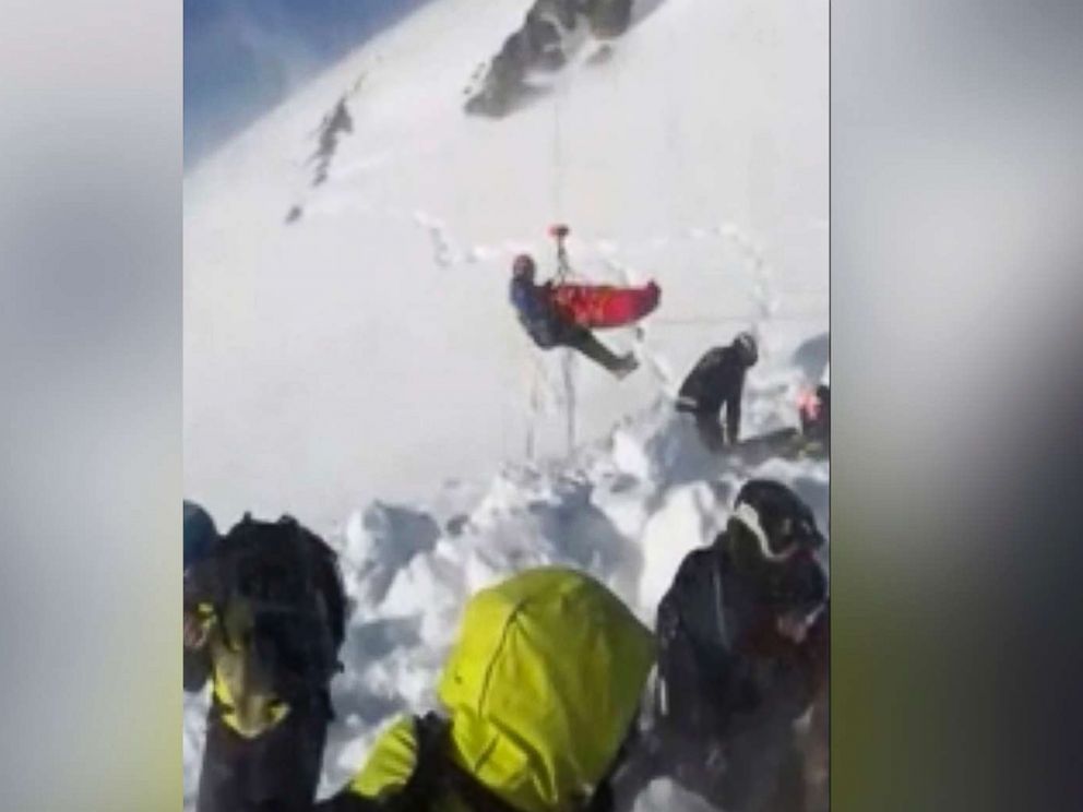 PHOTO: A boy is airlifted after an avalanche on the French Alps, Dec. 26, 2018, in a image from a video. A 12-year-old boy was found alive and uninjured after being buried for 40 minutes, an event his rescuers are calling a true miracle.