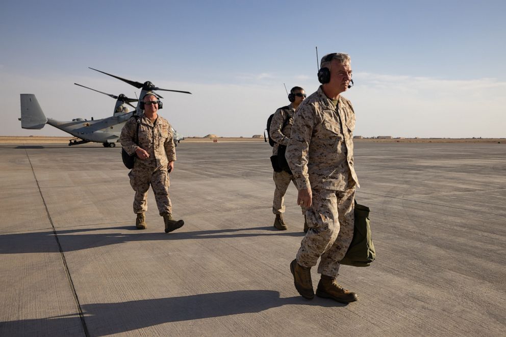 PHOTO: Gen. Frank McKenzie, the commander of U.S. Central Command at Al Asad Airbase during a visit this week to Iraq.