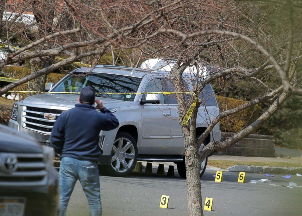 PHOTO: New York City Police officers investigate the scene where reported New York Mafia Gambino family crime boss Francesco "Franky Boy" Cali was killed outside his home in the Staten Island borough of New York, March 14, 2019.