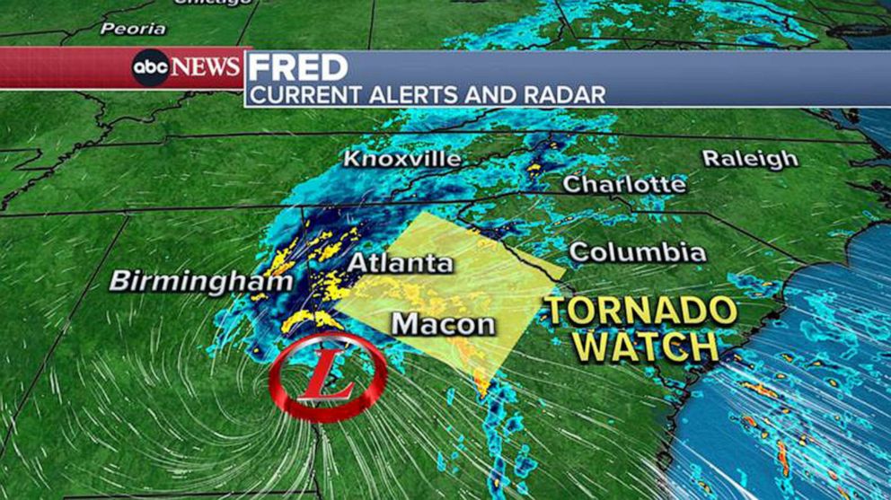 PHOTO: Fred has weakened and is a Tropical Depression over Georgia, but the heavy rain will continue from GA to the Carolinas and into VA.