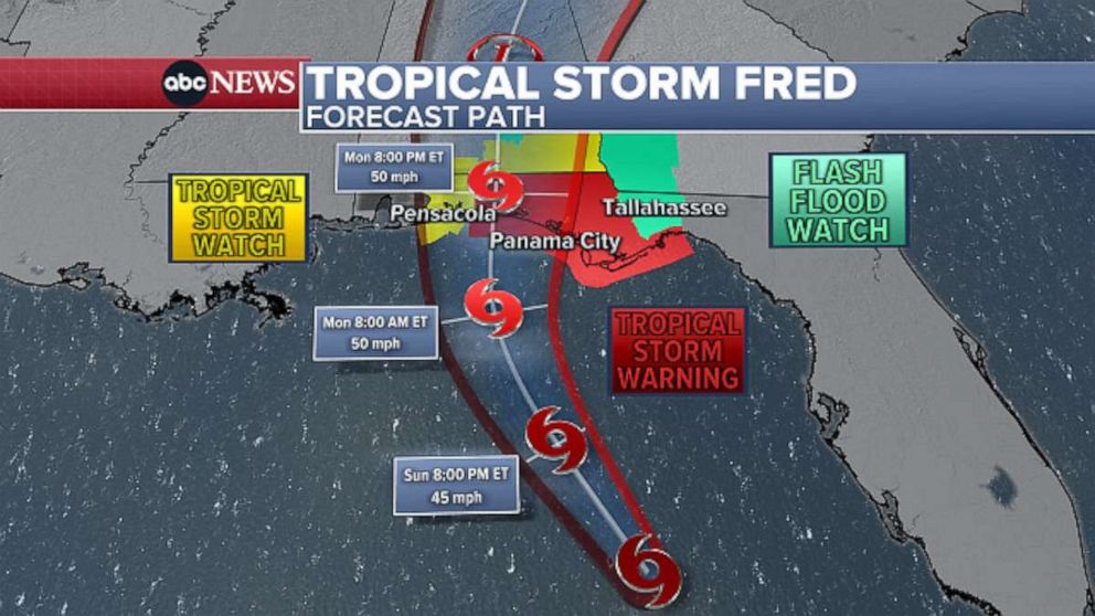 PHOTO: Tropical Storm Fred forecast path map.