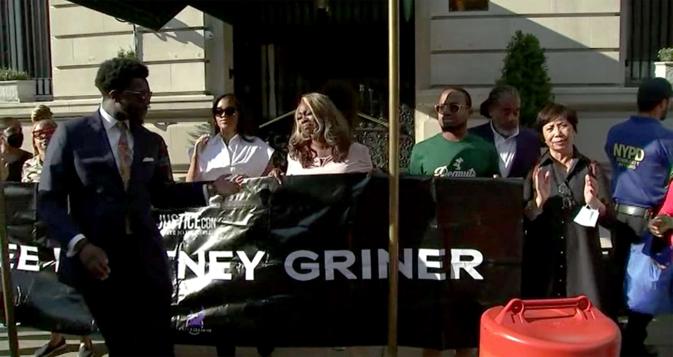 PHOTO: Family and friends hold a vigil for Brittney Griner outside Russian Consulate in New York, June 29, 2022.