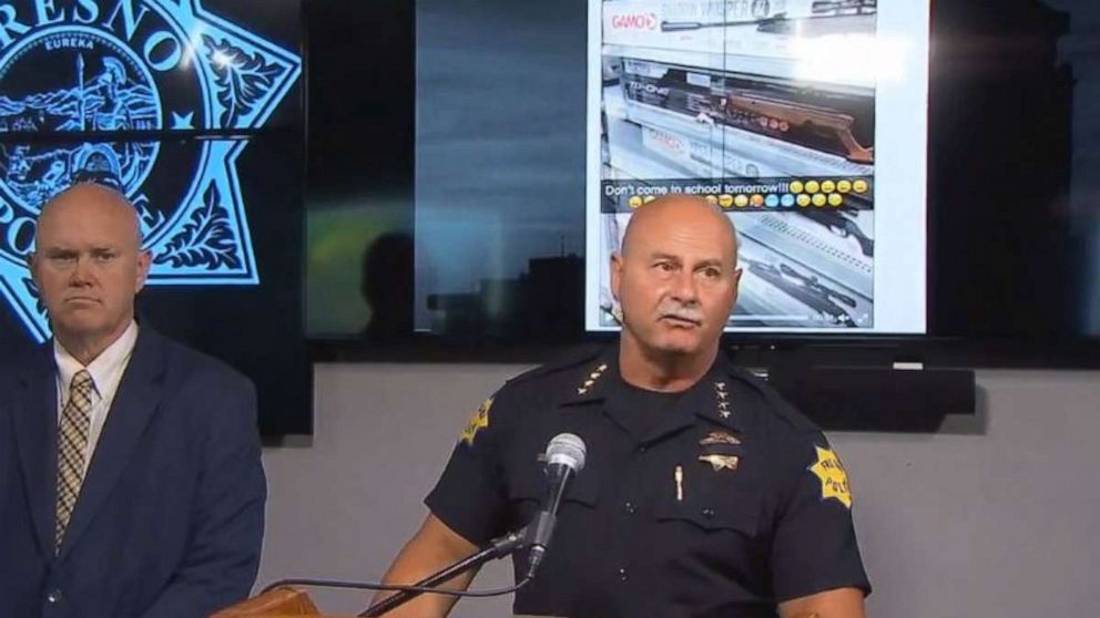 PHOTO: Fresno, Calif., Police Chief Jerry Dyer discusses the arrest of a 15-year-old girl who threatened a school shooting on Thursday, Aug. 15, 2019.