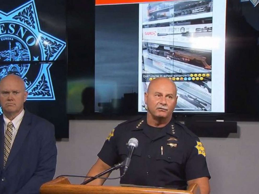 PHOTO: Fresno, Calif., Police Chief Jerry Dyer discusses the arrest of a 15-year-old girl who threatened a school shooting on Thursday, Aug. 15, 2019.