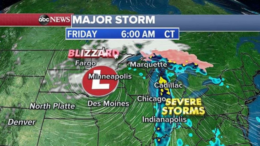 PHOTO: The storm will move over the Great Lakes by Friday morning.