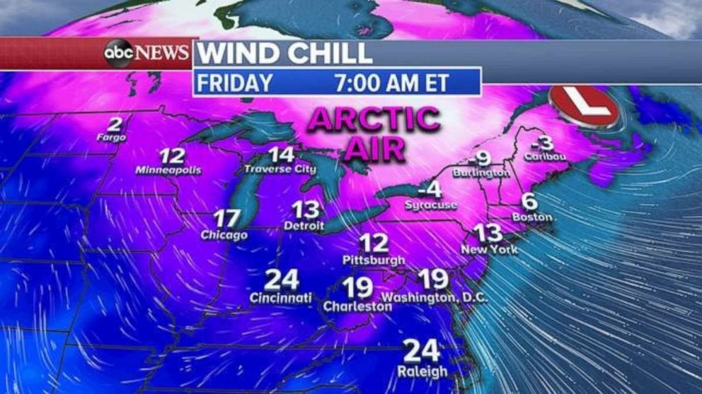 PHOTO: Wind chills will be in the single digits and teens across much of the Midwest and Northeast on Friday.