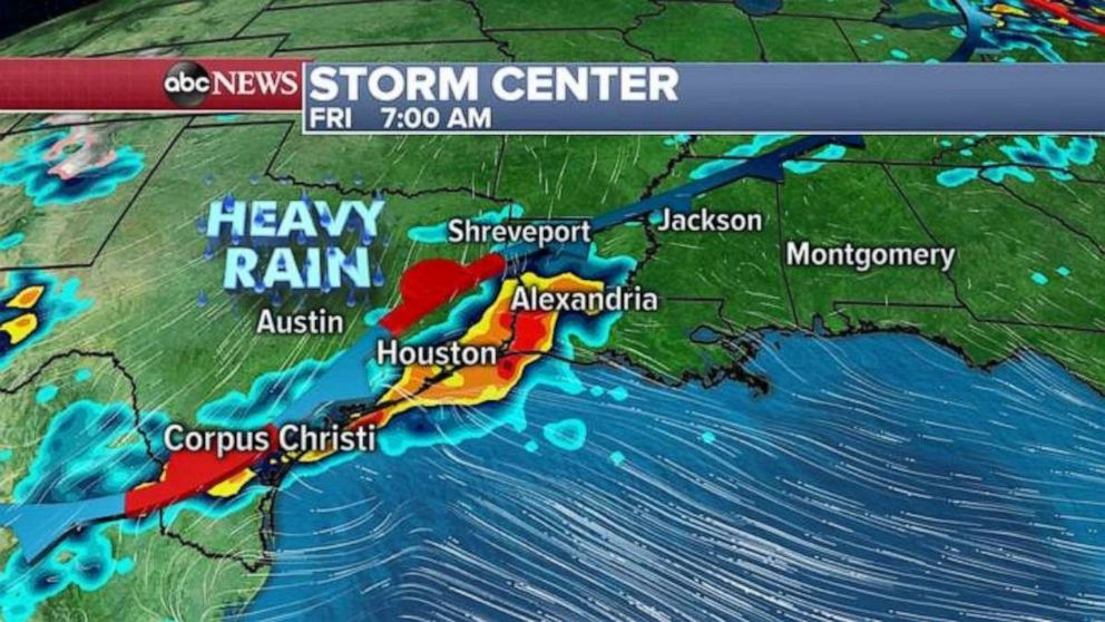 PHOTO: Heavy rain was moving through eastern Texas and Louisiana on Friday morning.