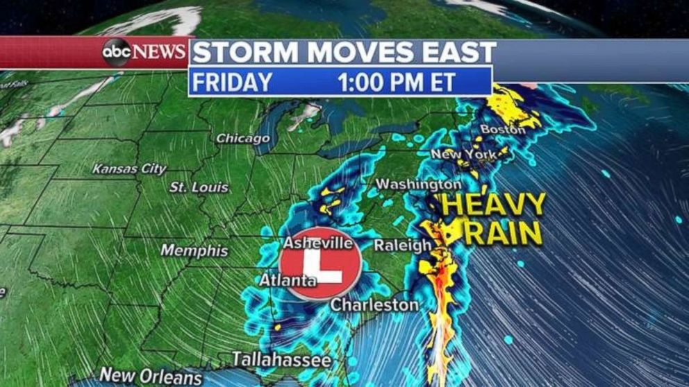 PHOTO: Heavy rain will fall along the entire East Coast on Friday.