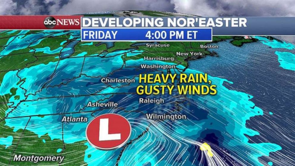 PHOTO: Heavy rain is forecast to move into the Northeast on Friday with wind gusts up to 40 mph.