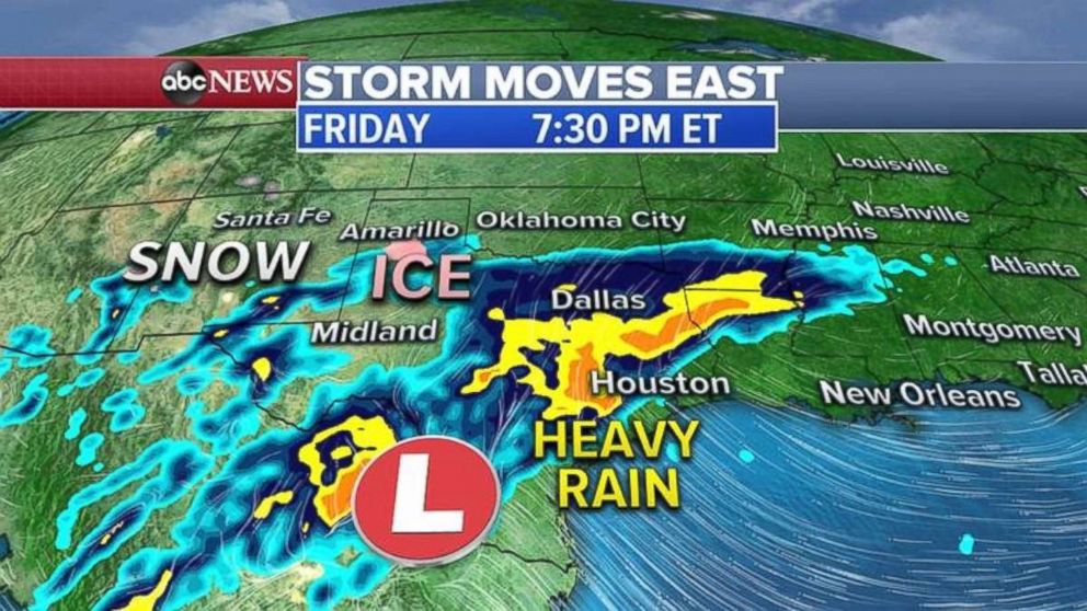 PHOTO: Heavy rain will move through Texas on Friday evening.