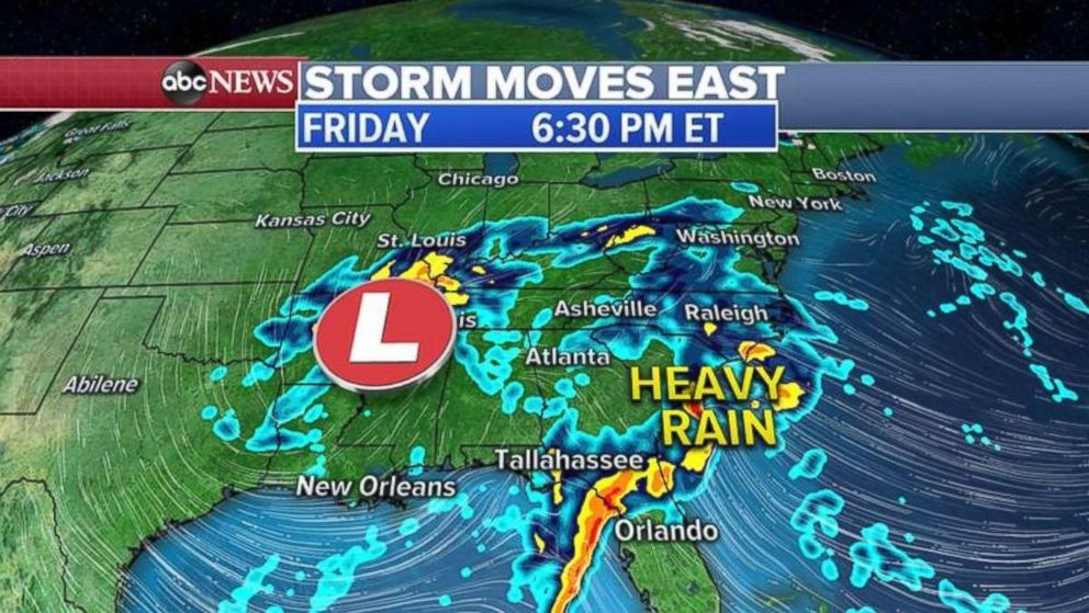 PHOTO: The storm will bring heavy rain into the Southeast on Friday evening.