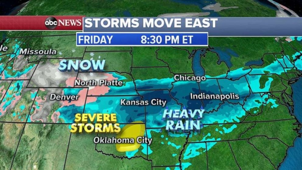 PHOTO: Heavy rain will stretch from Kansas to Ohio on Friday.