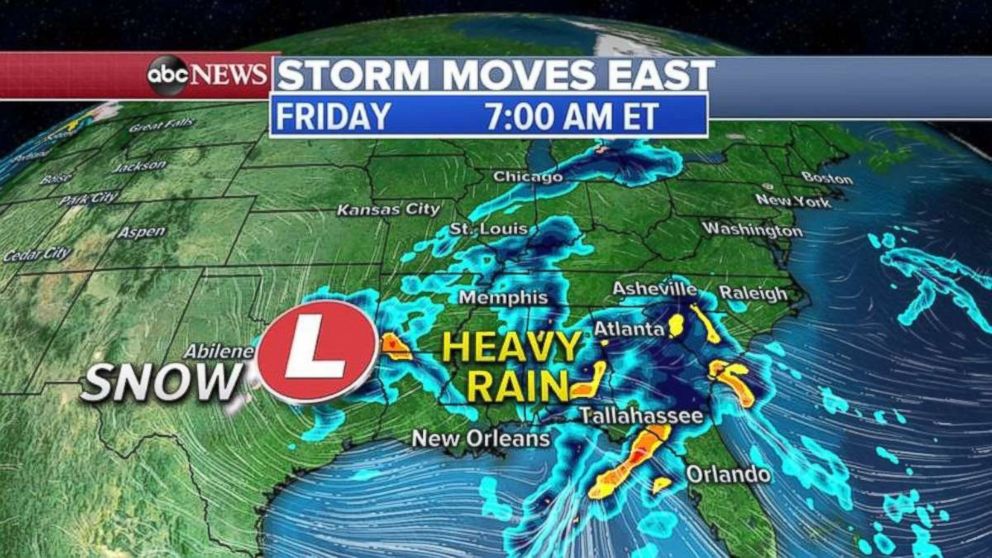 PHOTO: Heavy rain is falling in the South on Friday, stretching all the way to the Carolinas.