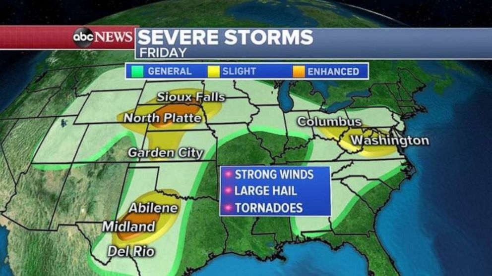 PHOTO: There are alerts for severe weather from Texas north to Nebraska on Friday.