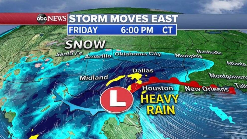 PHOTO: The storm will redevelop in Texas on Friday and bring heavy rain to the region.