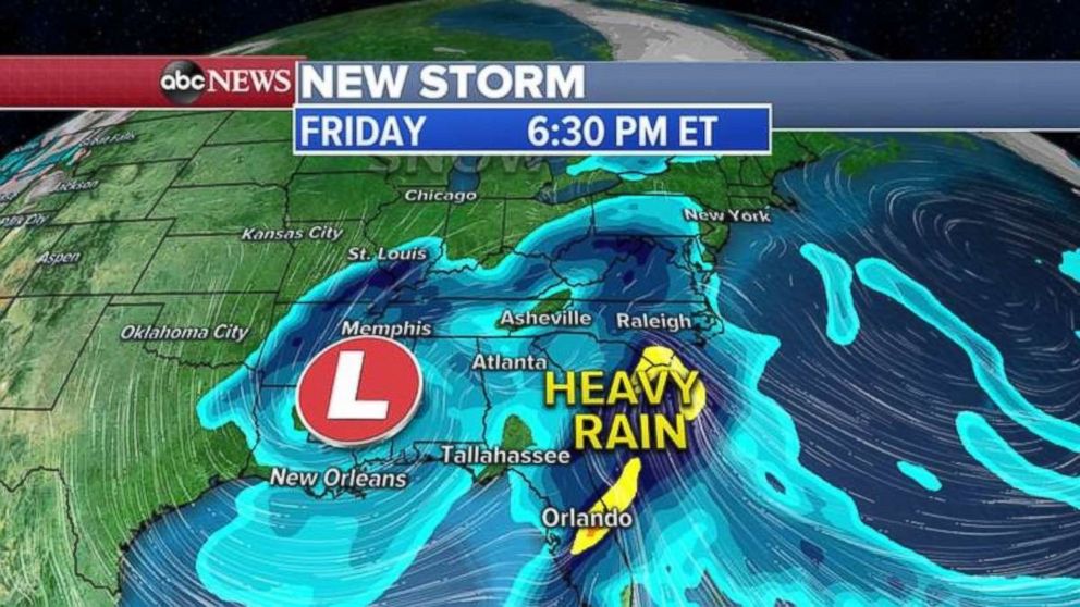 PHOTO: By Friday, the storm will bring heavy rain to the East Coast.