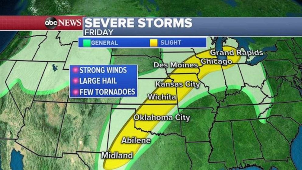 PHOTO: The threat for severe weather stretches from western Texas to the Chicago on Friday.